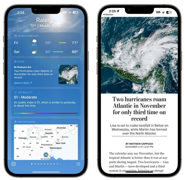 同德苹果14维修分享iPhone 14手机如何看天气时顺带看新闻 